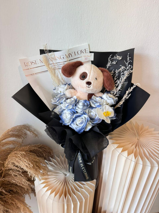 ICE BLUE DOGGY FLOWER BOUQUET