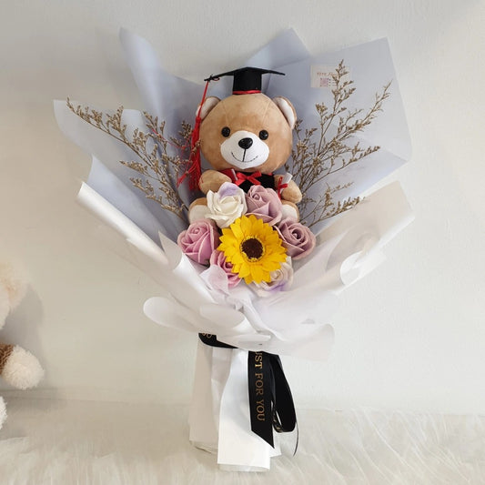 CONVO BEAR SUNFLOWER PURPLE SERIES FLOWER BOUQUET