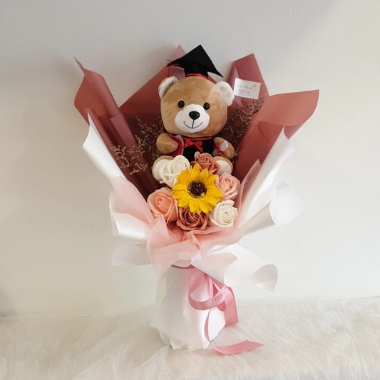 CONVO BEAR SUNFLOWER SALMON PINK SERIES FLOWER BOUQUET