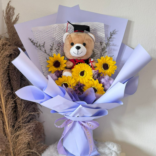 MEDIUM CONVO BEAR SUNFLOWER BOUQUET (PURPLE)