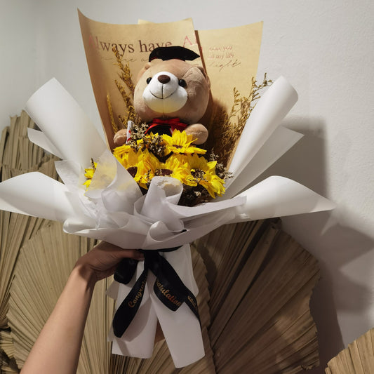 CONVO BEAR WITH  6PC SUNFLOWER FLOWER BOUQUET