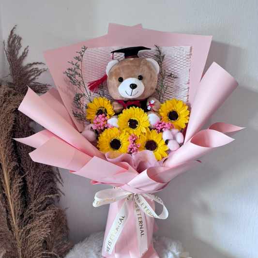 MEDIUM CONVO BEAR SUNFLOWER BOUQUET (PINK)